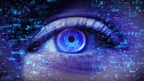 Blue digital eye biometric data. Future innovation face identification hi-tech Stock Footage 333970487