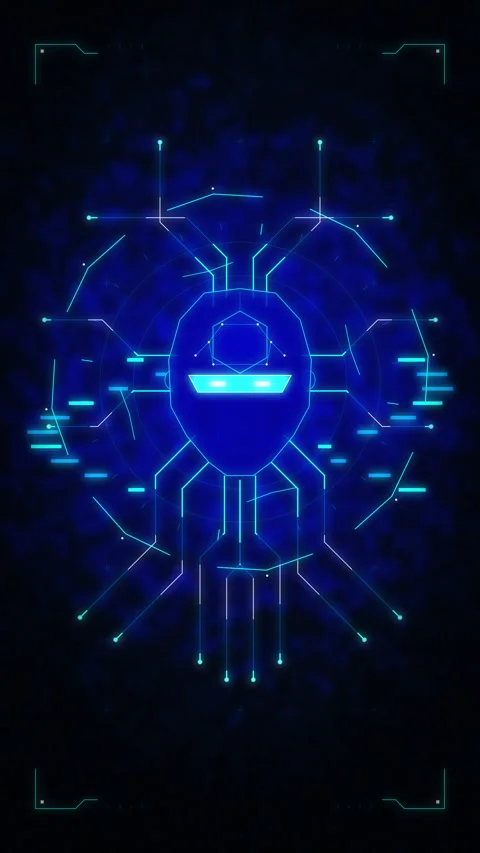 Blue digital face interface, futuristic hud head, cybernetic tech pattern, .. Stock Footage 348325518