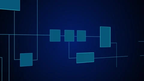 Blue digital flowchart background connected blocks, thin lines, and clean techno Stock Footage 340478678