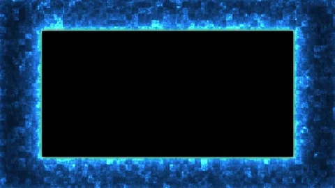 Blue digital frame with pixel blocks on black background for tech overlay Stock Footage 347599044