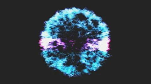Blue digital glitch effect forming a bright circle on dark background Stockillustratie