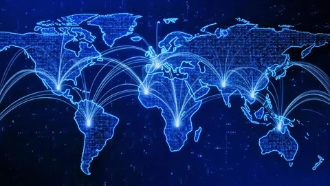 Blue Digital Global Network World Map 库存影片 338065020