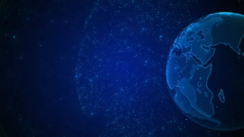Blue digital globe network background glowing earth particles, dotted sphere, wo Stock Footage 340397719