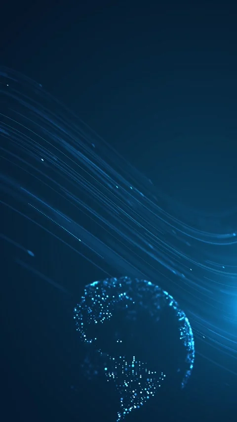 Blue digital globe stream background with dotted earth particles, curved data tr Stock Footage 340552080