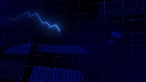 Blue Digital Graph with Futuristic Grid and Lines on Black Background. Stock Footage 317302710