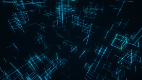 Blue Digital Grid of Floating Cubes in Futuristic Perspective. Looped 3D Stock Footage 340607579