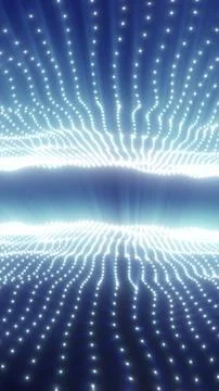 Blue digital grid of glowing light dots forming symmetrical waves Illustrazione stock