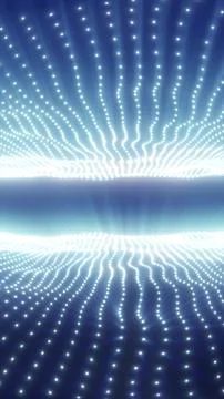 Blue digital grid of glowing light dots forming symmetrical waves Stock Illustration
