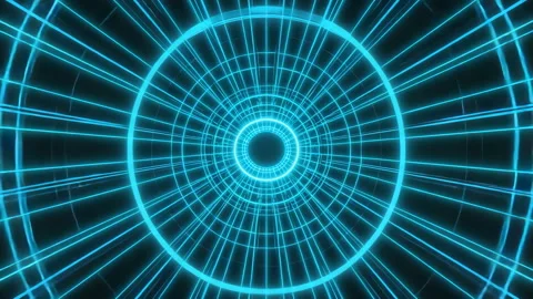 Blue Digital Grid Tunnel Rotation, Seamless Loop Stock Footage 319075258