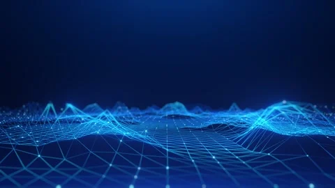 Blue Digital Grid Wave Terrain Technology Abstract Background 3D Network Stock Footage 335835760
