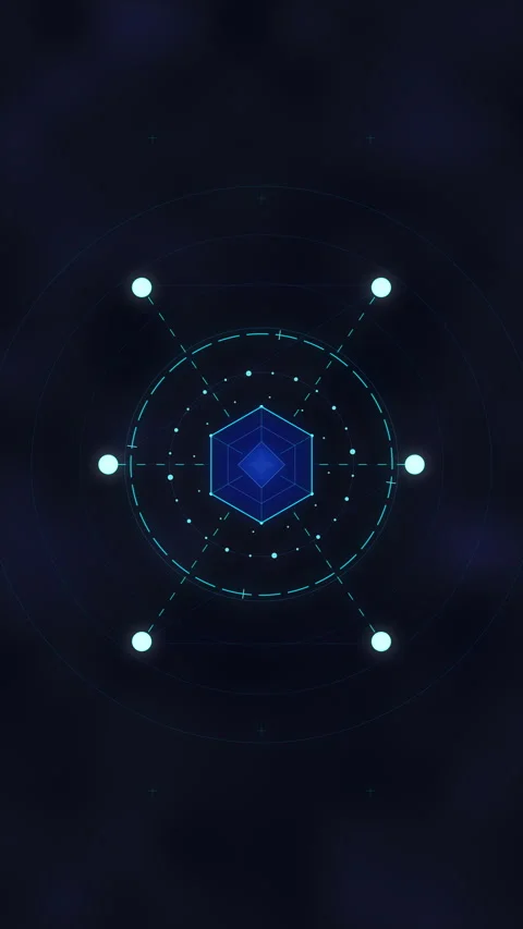 Blue digital hexagon particle pattern, glowing light circle Stock Footage 348325444