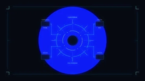 Blue digital hud circular target display with glowing data scan interface Stock Footage 348325419