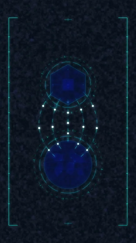 Blue digital hud interface with hexagon and circle elements, tech data flow Stock Footage 348325652