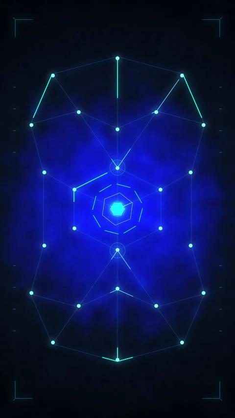 Blue digital hud network interface, pulsating data lines, node connection, .. Stock Footage 348325697