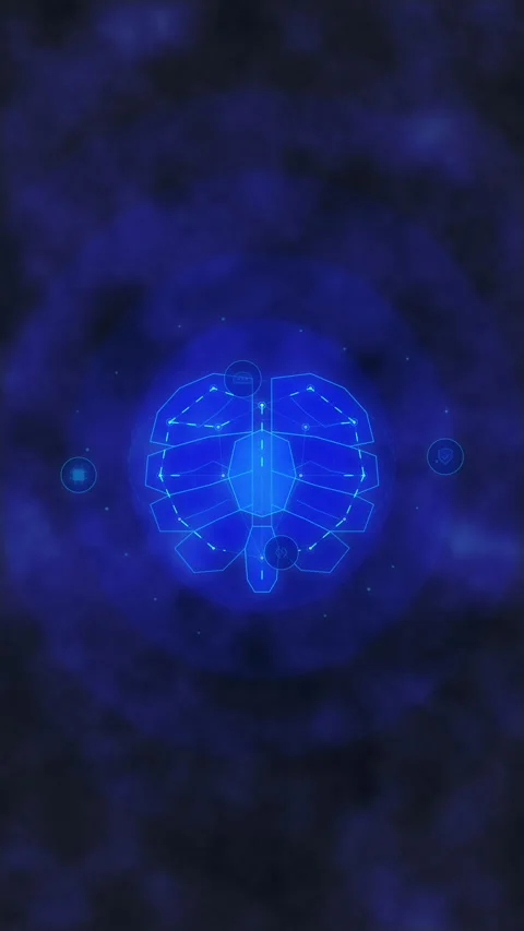 Blue digital hud tech circle with floating data sphere and glowing light pa.. Stock Footage 348325744