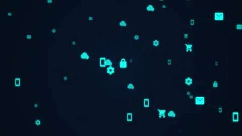 Blue digital icons floating on dark background Vidéo 340940210