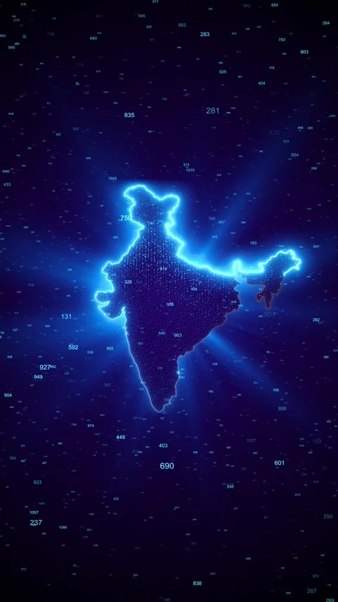 Blue digital India glowing borders, data figures, futuristic national technology Stock Footage 340453107