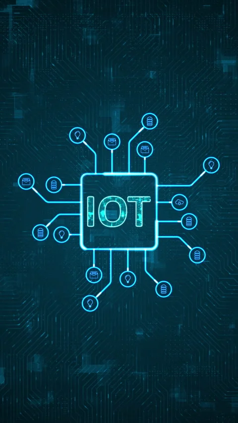 Blue digital IOT logo and futuristic HUD technology circuit board Stock-Footage 296757594