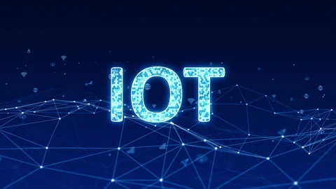 Blue digital IOT logo with line connection and technology icon levitation Stock Footage 168882969