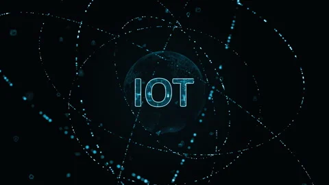 Blue digital IOT logo with particle ring circle rotation and earth sphere Stock Footage 252132611