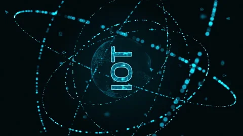 Blue digital IOT logo with particle ring circle rotation and earth spher Stock-Footage 265996459