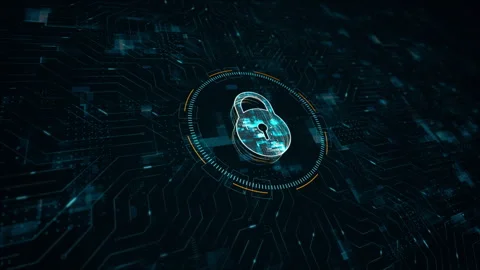 Blue digital key logo network security and authentication firewall Stock Footage 242524691