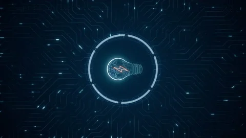 Blue digital lamp logo and futuristic technology circle HUD Stockbeeldmateriaal 238917433
