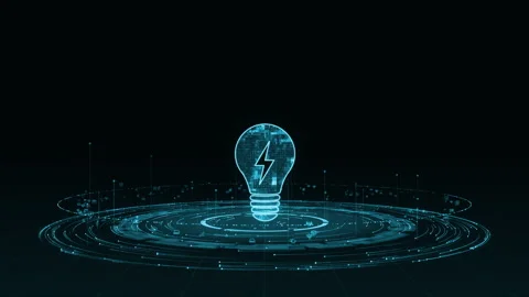 Blue digital lamp logo with particle ring circle rotation with ai technology Stock Footage 257514833