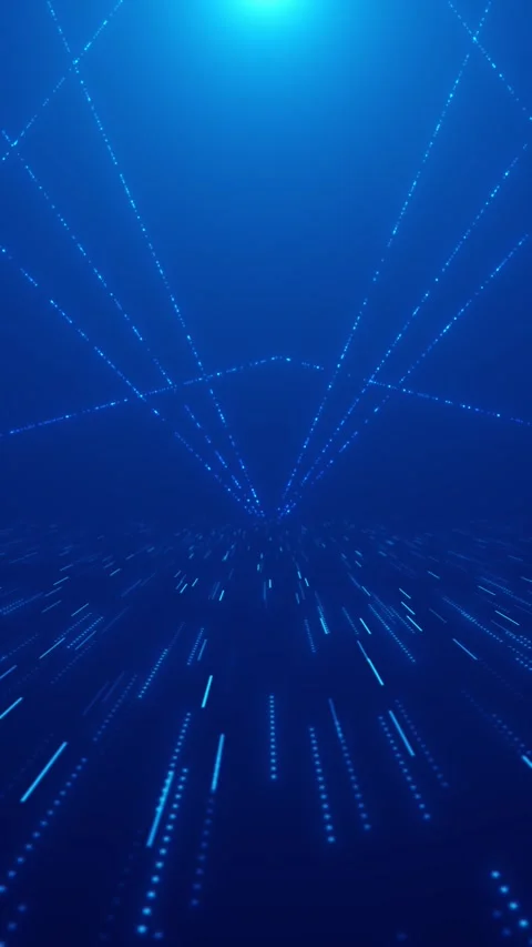 Blue digital laser grid background with dotted floor lights, crossing beams, and Stock Footage 340549799