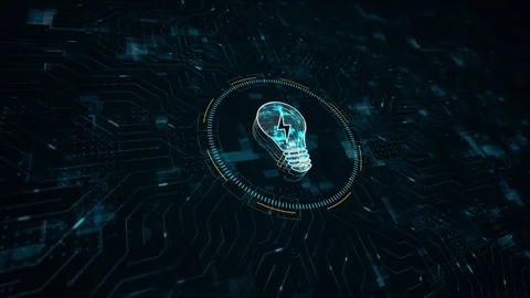 Blue digital Lightbulb logo ideas concept with futuristic technology circle Stock Footage 242525316