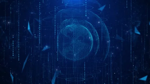 Blue digital lock security background glowing code, circular data rings, futuris Stock Footage 340417418