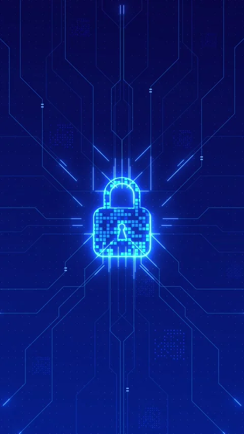 Blue Digital Lock Security Background with Circuit Network Stock Footage 341368697