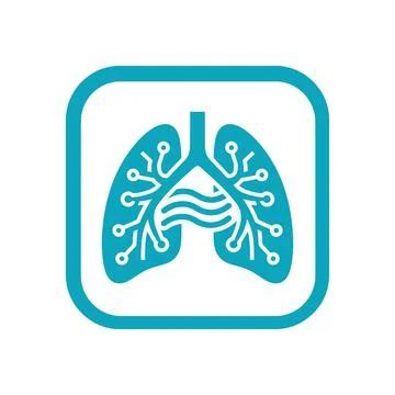 Blue digital lungs icon for smart respiratory technology. Stock Illustration