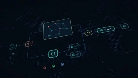 Blue digital matrix animation showcasing graph RAG knowledge retrieval with flow 스톡 동영상 339301917