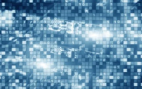 Blue Digital matrix binary code mainframe server room computing communication Stock Illustration