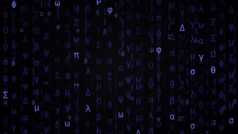 Blue Digital Matrix Rain with Falling Greek Alphabet Characters Stock Footage 340374393