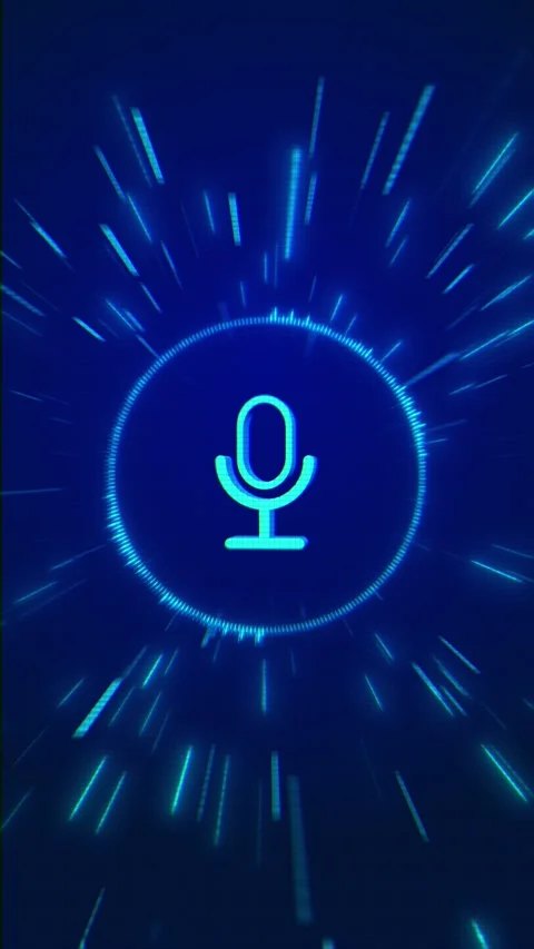 Blue Digital Microphone Icon with Audio Energy Waves Stock Footage 341366341