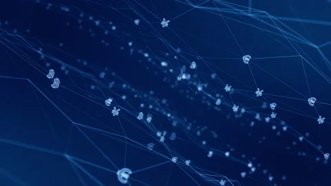 Blue digital money icon network connection abstract background seamless loop Stock Footage 154500979