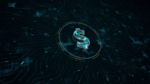Blue digital money logo crypto currency concept and futuristic technology circle Stock Footage 242525193