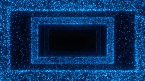 Blue digital neon particles rectangle tunnel loop animation Stock Footage 268336791