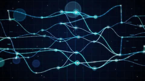 Blue digital network atmosphere with flowing light trails, abstract Stock Footage 348031585