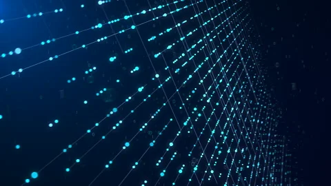 Blue Digital Network Grid with Binary Data Stream Loop Stock Footage 330872188