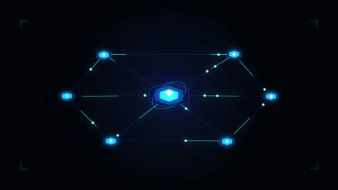 Blue digital network node hud interface system connection element Stock Footage 348325753