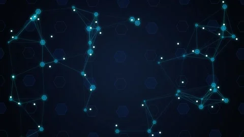 Blue digital network nodes moving with lines on dark hexagon pattern backgr.. Stock Footage 347200088