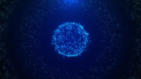 Blue digital network sphere background glowing dots, global data pattern, futuri Stock Footage 340413162