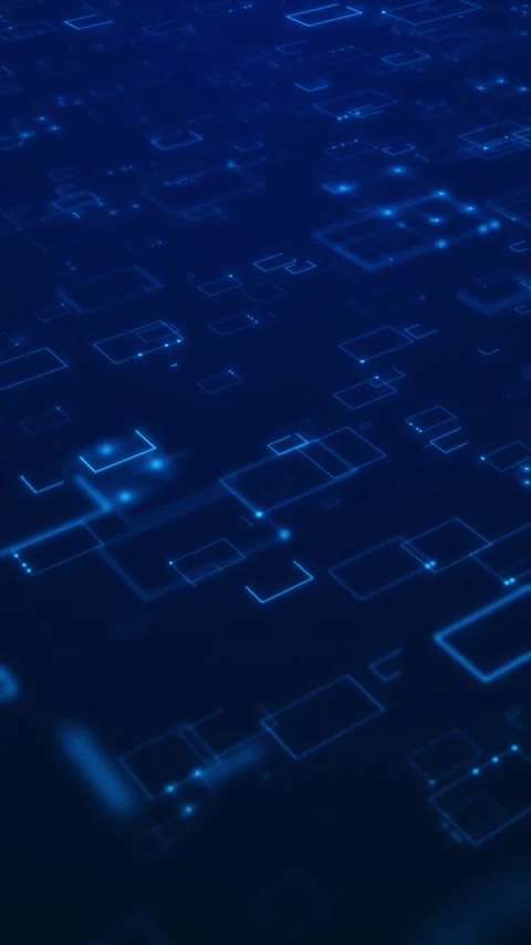 Blue digital network squares background glowing rectangle outlines, connected no Stock Footage 340576108