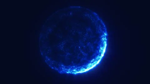 Blue digital orb glowing with thousands of scattered particles, radiating v.. Stock Illustration