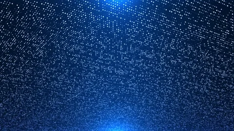 Blue digital particle grid forming a flowing wave of glowing dots, creating a Видео 331031969