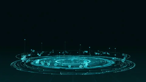 Blue digital particle ring circle rotation with ai technology icon Stock Footage 271198202