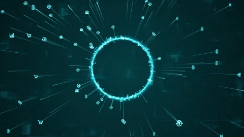 Blue digital particle ring rotation around logo with money icon Stock Footage 271197903